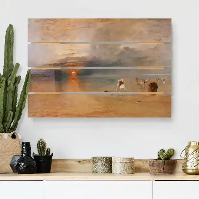 Mega-Angebot William Turner - Strand bei Calais Holzbild Plankenoptik - Querformat
