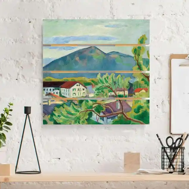 August Macke - Frühlingslandschaft in Tegernsee Holzbild Plankenoptik - Quadrat Wochenendangebot