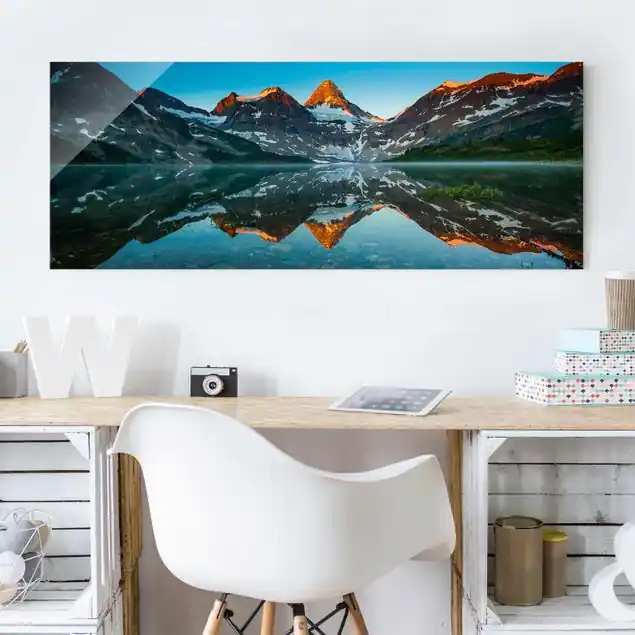 Berglandschaft am Lake Magog in Kanada Glasbild - Panorama Mega-Angebot