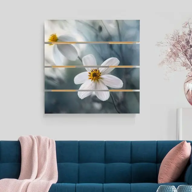 Nur Heute Kosmeen in Pastell Holzbild Plankenoptik - Quadrat