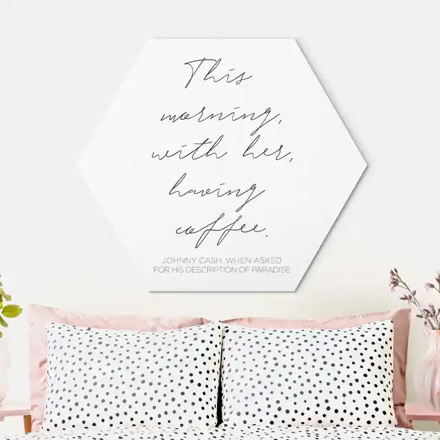 Top-Seller This morning with her having coffee Hexagon-Alu-Dibond Bild