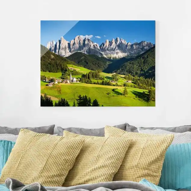 Ausverkauf Geislerspitzen in Südtirol Glasbild - Querformat