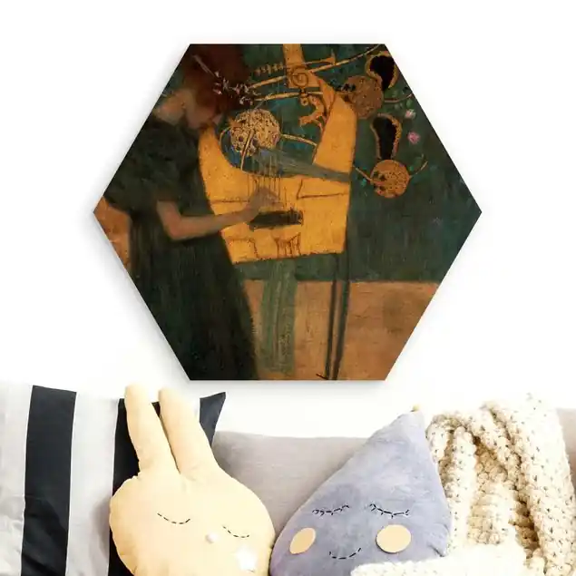 Gustav Klimt - Die Musik Hexagon-Holzbild Super-Preis