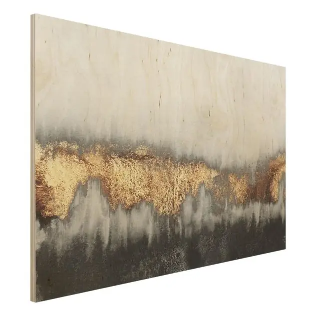 Goldspuren in Aquarell Holzbild - Querformat 3:2 Echt