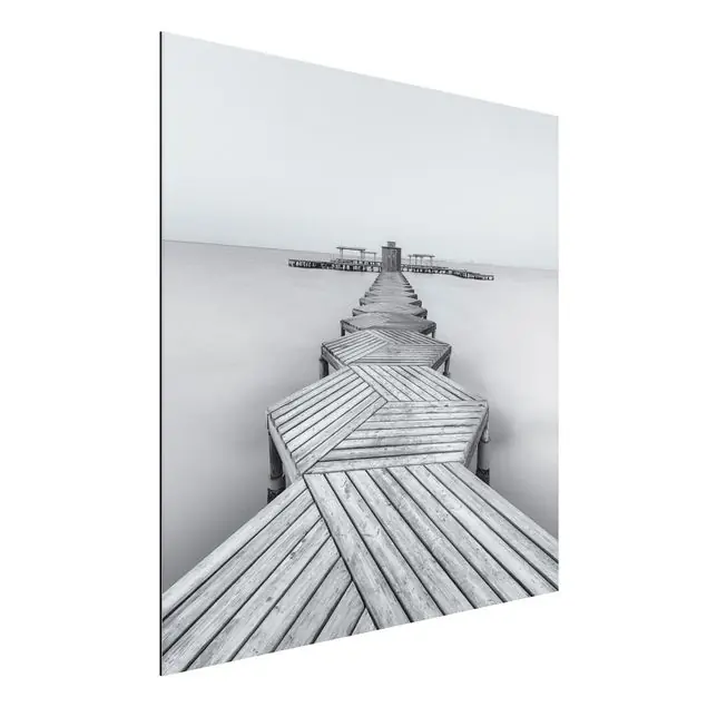 Hölzerner Pier und Schwarz-weiß Alu-Dibond Outdoor Bild Bestpreis