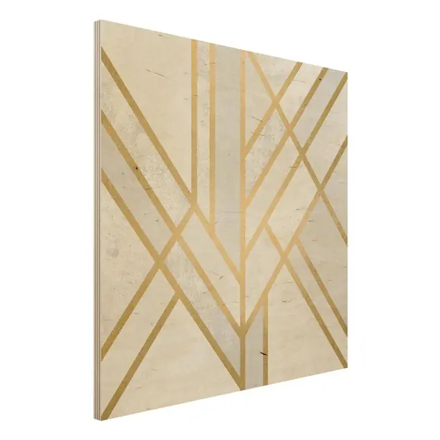 Jetzt Kaufen Art Deco Geometrie Weiß Gold Holzbild - Quadrat