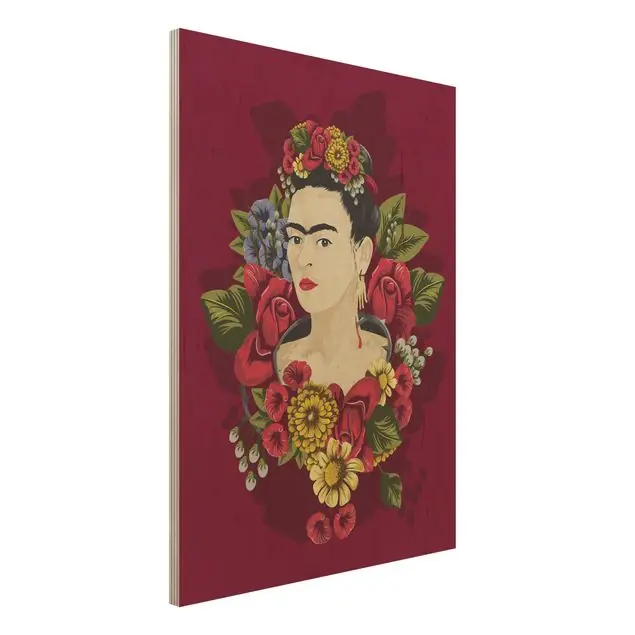 Frida Kahlo - Rosen Holzbild - Hochformat 3:4 Direkt Vom Hersteller