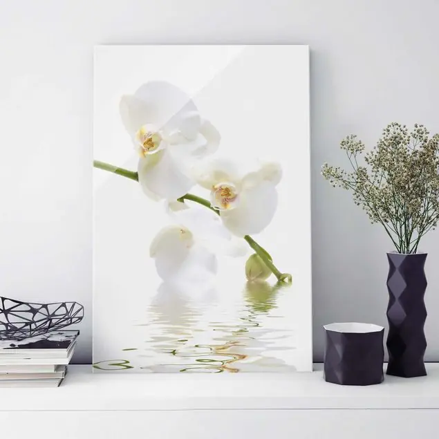 White Orchid Waters Glasbild - Hochformat Meistverkauft