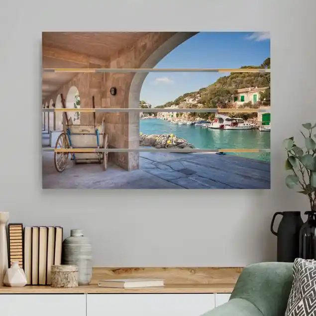 Cala Figuera Mallorca Holzbild Plankenoptik - Querformat Online Kaufen