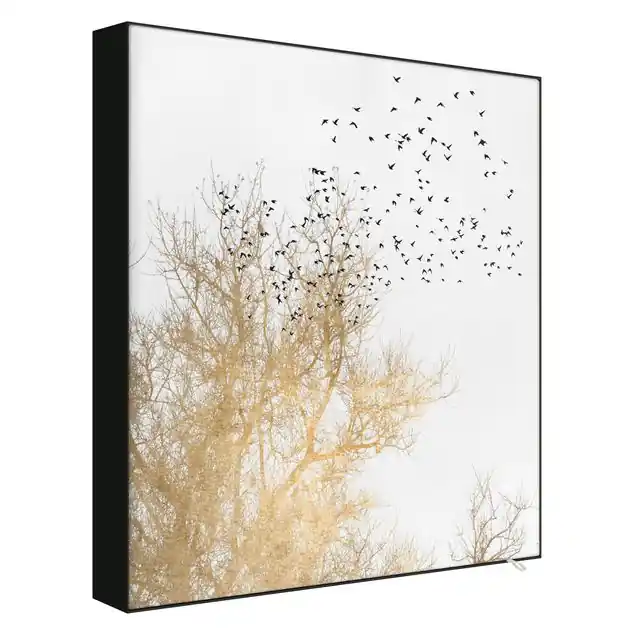 Vogelschwarm vor goldenem Baum Wechselbild Gratis Versand