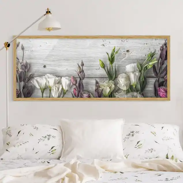 Tulpen-Rose Shabby Holzoptik Bild mit Rahmen in Manufakturqualität • Eiche naturbelassen • inkl. Rahmung von Hand • Made in Germany Jetzt Kaufen
