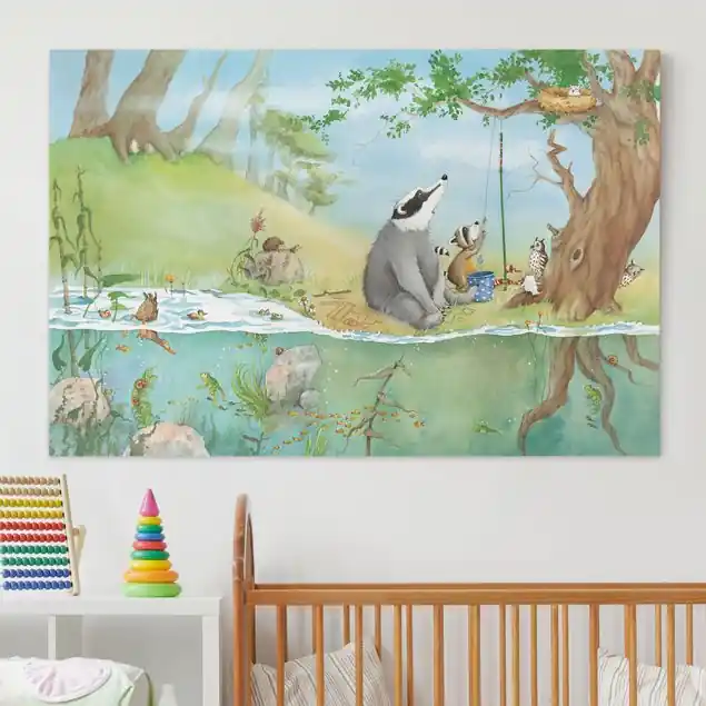 Wassili Waschbär - Ein Fahrstuhl für Elsa Leinwandbild • hergestellt in Deutschland • langlebiges Canvas mit Holzkeilrahmen • klassische Struktur • 260 g/m² Sonderaktion