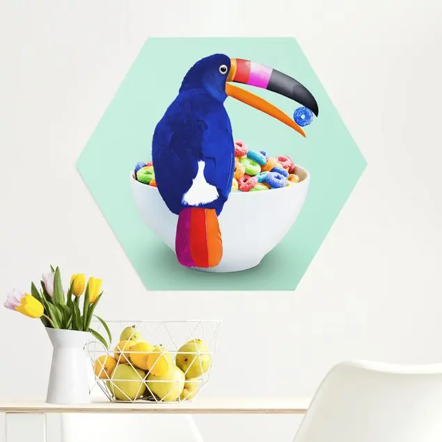 Frühstück mit Tukan Hexagon-Alu-Dibond Bild Direktkauf