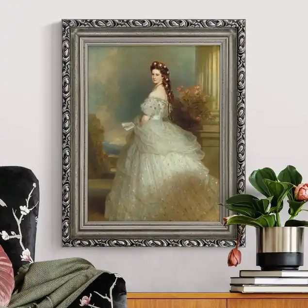 Franz Xaver Winterhalter - Sisi Elisabeth von Österreich Brillantes Leinwandbild • inkl. silbernem Barockrahmen • Made in Germany • filigrane Verzierungen in Antikoptik • perfektes Eyecatcher-Piece Neu