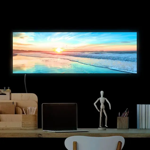 Echt Romantischer Sonnenuntergang am Meer LED-Wechselbild