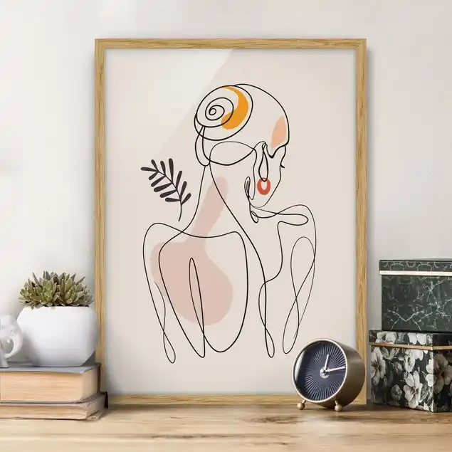 Kostenloser Versand Lineart Pose Bild mit Rahmen in Manufakturqualität • Eiche naturbelassen • inkl. Rahmung von Hand • Made in Germany
