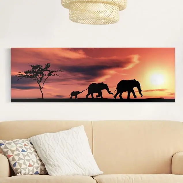 Neue Kollektion Savannah Elefant Family Leinwandbild • hergestellt in Deutschland • langlebiges Canvas mit Holzkeilrahmen • klassische Struktur • 260 g/m²