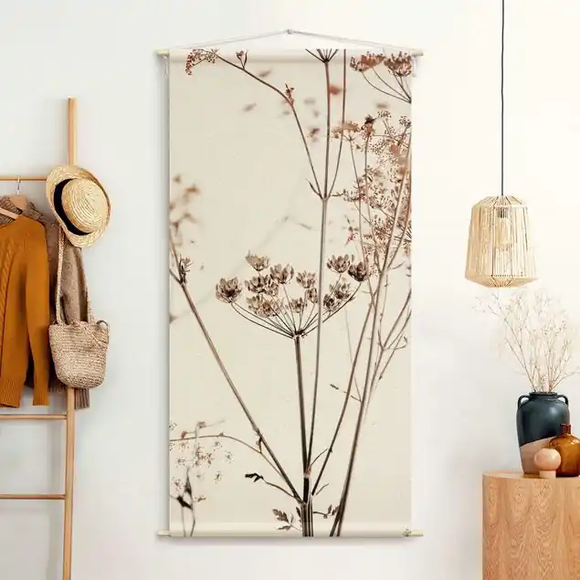 Sichere Zahlung Trockenblume im Lichtspiel Wandteppich • Handarbeit aus Deutschland • inkl. Rundhölzer & Baumwollseil • lösemittelfrei • natürliche Raumwirkung
