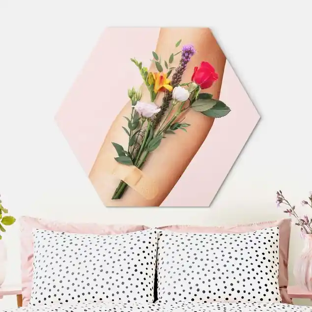 Preiswert Arm mit Blumen Hexagon-Alu-Dibond Bild