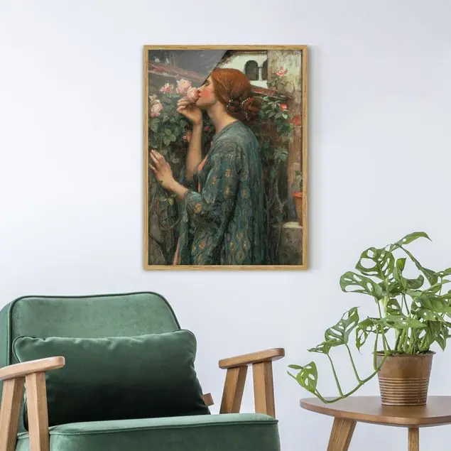 John William Waterhouse - Die Seele der Rose Bild mit Rahmen in Manufakturqualität • Eiche naturbelassen • inkl. Rahmung von Hand • Made in Germany Schnäppchen