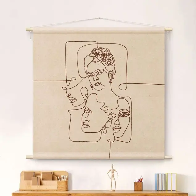 Must-Have Boho Line Art - Portraits Wandteppich • Handarbeit aus Deutschland • inkl. Rundhölzer & Baumwollseil • lösemittelfrei • natürliche Raumwirkung