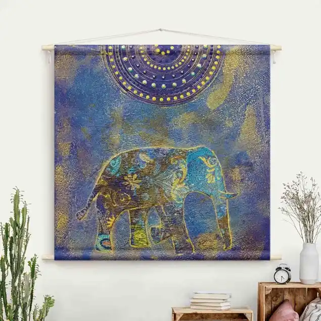 Sonderaktion Elephant in Marrakech Wandteppich • Handarbeit aus Deutschland • inkl. Rundhölzer & Baumwollseil • lösemittelfrei • natürliche Raumwirkung
