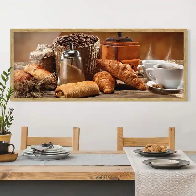 Sonderaktion Frühstückstisch Bild mit Rahmen in Manufakturqualität • Eiche naturbelassen • inkl. Rahmung von Hand • Made in Germany