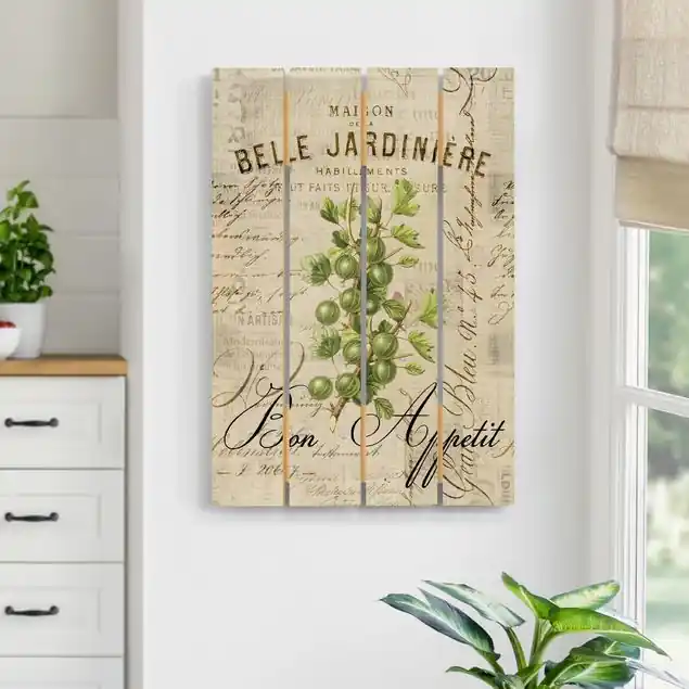 Shabby Chic Collage - Stachelbeere Holzbild Plankenoptik - Hochformat Expressversand