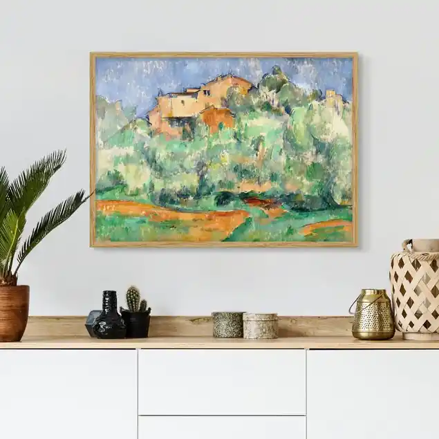 Versand Am Gleichen Tag Paul Cézanne - Haus auf Anhöhe Bild mit Rahmen in Manufakturqualität • Eiche naturbelassen • inkl. Rahmung von Hand • Made in Germany