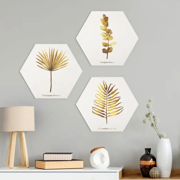 Nur Heute Gold - Tropische Blätter Set I 3-teiliges Hexagon-Forexbild
