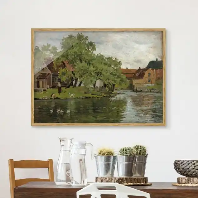 Edvard Munch - Fluss Akerselven Bild mit Rahmen in Manufakturqualität • Eiche naturbelassen • inkl. Rahmung von Hand • Made in Germany Heißes Angebot