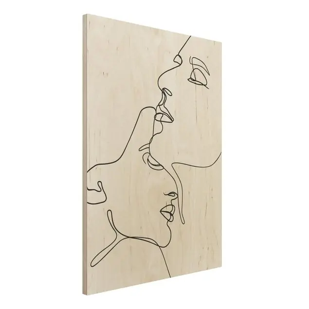 Line Art Zärtliche Gesichter Schwarz Weiß Holzbild - Hochformat 3:4 Super-Preis
