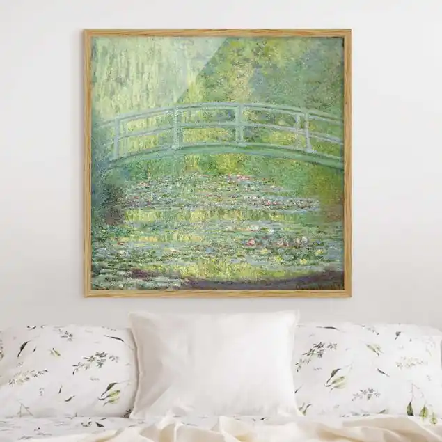 Saisonangebot Claude Monet - Japanische Brücke Bild mit Rahmen in Manufakturqualität • Eiche naturbelassen • inkl. Rahmung von Hand • Made in Germany