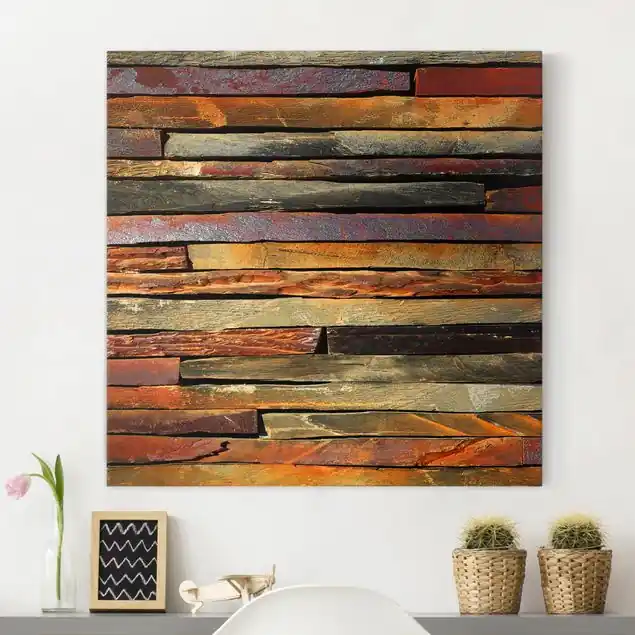 Preisknaller Bretterstapel Leinwandbild • hergestellt in Deutschland • langlebiges Canvas mit Holzkeilrahmen • klassische Struktur • 260 g/m²