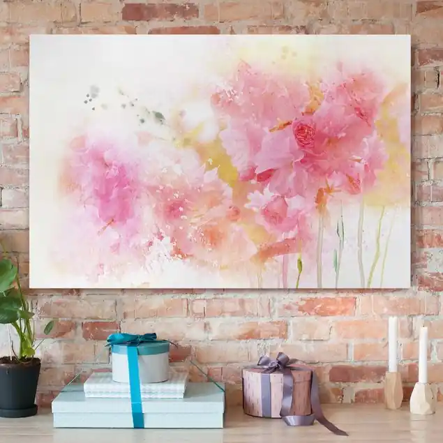 Aquarell Blumen Pfingstrosen Leinwandbild • hergestellt in Deutschland • langlebiges Canvas mit Holzkeilrahmen • klassische Struktur • 260 g/m² Jetzt Bestellen