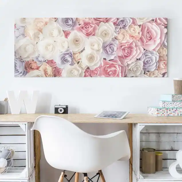 Jetzt Kaufen Pastell Paper Art Rosen Glasbild - Panorama