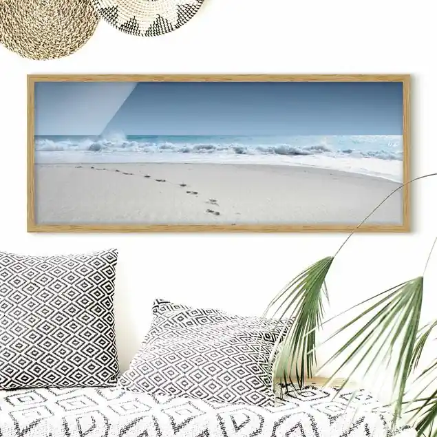 Spuren im Sand Bild mit Rahmen in Manufakturqualität • Eiche naturbelassen • inkl. Rahmung von Hand • Made in Germany Expressversand
