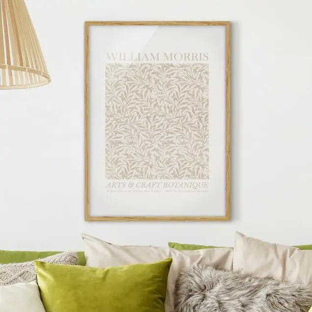 William Morris - Willow Pattern Beige Bild mit Rahmen in Manufakturqualität • Eiche naturbelassen • inkl. Rahmung von Hand • Made in Germany Neue Ware