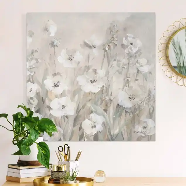 Beliebt Weiße sommerliche Blumen Leinwandbild • hergestellt in Deutschland • langlebiges Canvas mit Holzkeilrahmen • klassische Struktur • 260 g/m²