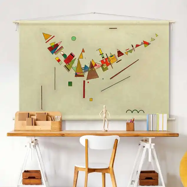 Finale Aktion Wassily Kandinsky - Winkelschwung Wandteppich • Handarbeit aus Deutschland • inkl. Rundhölzer & Baumwollseil • lösemittelfrei • natürliche Raumwirkung