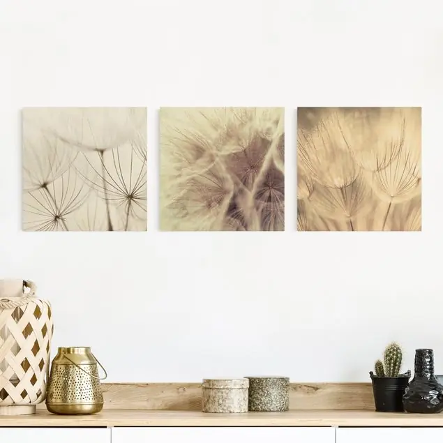 Pusteblumen und Gräser 3-teiliges Leinwandbild - Quadrat Sale