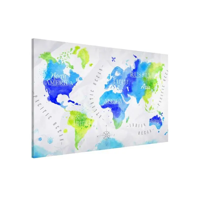 Preis Gesenkt Weltkarte Aquarell blau grün Magnettafel - Querformat 3:2