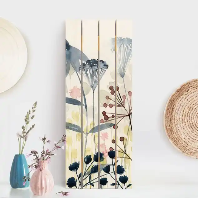 Wildblumen Aquarell I Holzbild Plankenoptik - Hochformat Super-Preis