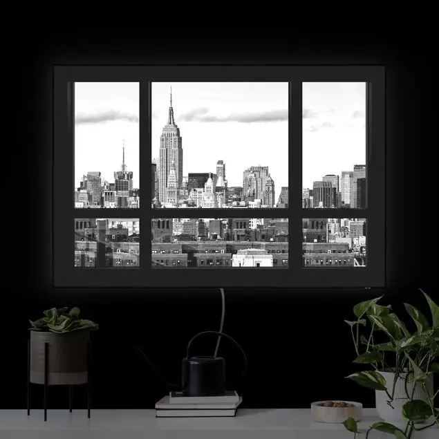 Fensterblick New York Skyline schwarz weiß LED-Wechselbild Echt