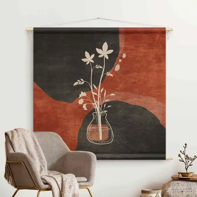Boho Blumen in Vase Wandteppich • Handarbeit aus Deutschland • inkl. Rundhölzer & Baumwollseil • lösemittelfrei • natürliche Raumwirkung Rabatt
