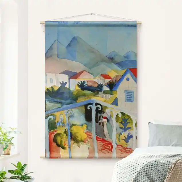 August Macke - Saint Germain bei Tunis Wandteppich • Handarbeit aus Deutschland • inkl. Rundhölzer & Baumwollseil • lösemittelfrei • natürliche Raumwirkung Kracherpreis