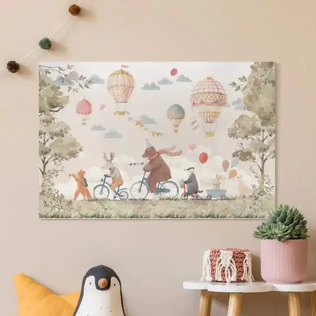 Tierfreunde auf dem Rad Leinwandbild • hergestellt in Deutschland • langlebiges Canvas mit Holzkeilrahmen • klassische Struktur • 260 g/m² Markenprodukt