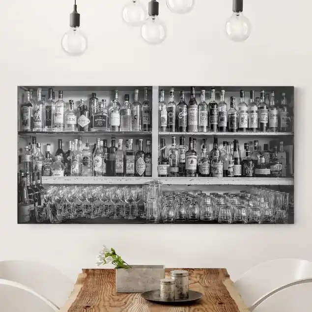 Top-Angebot Bar Schwarz Weiß Leinwandbild • hergestellt in Deutschland • langlebiges Canvas mit Holzkeilrahmen • klassische Struktur • 260 g/m²