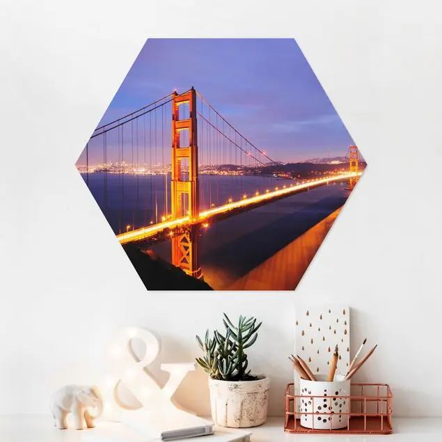 Golden Gate Bridge bei Nacht Hexagon-Forexbild Zertifiziert