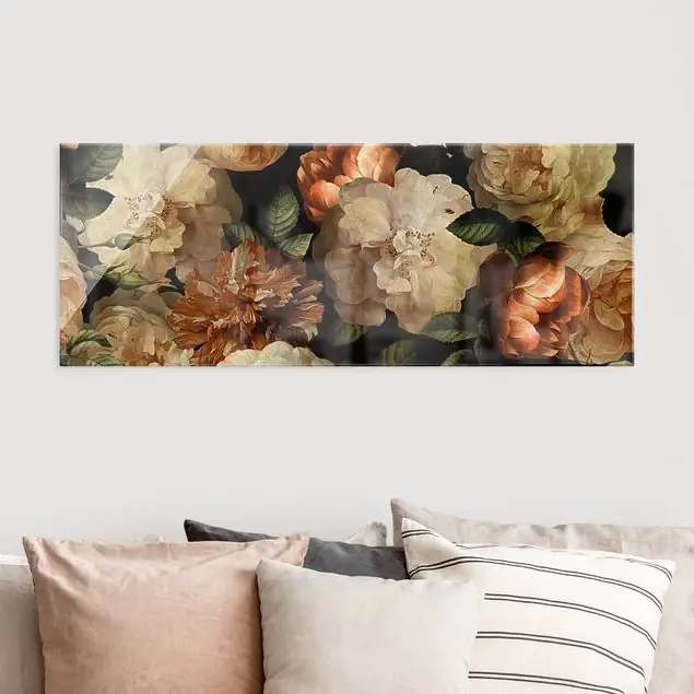 Rote Rosen mit Weißen Rosen Glasbild Billig